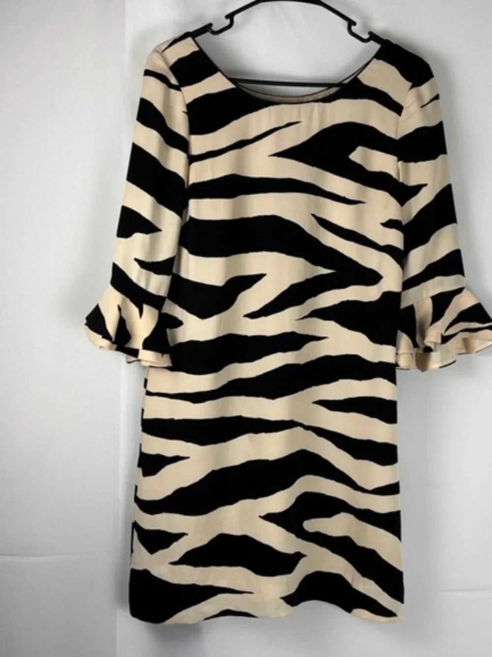 Kate Spade Silk Zebra Print Bell Sleeve Dress - Size 4 - Black & Cream